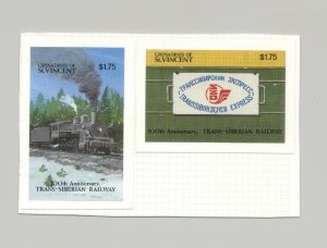 St Vincent (Grenadines) #810-811 Trans Siberian Railway 2v Imperf Proofs on Card