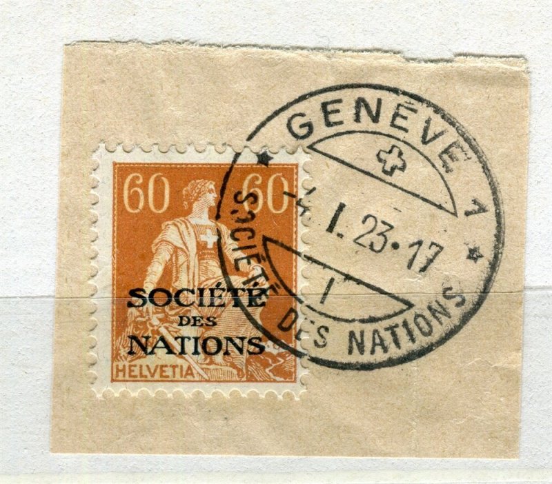 SWITZERLAND; 1923 SOCIETE des NATIONS Optd on fine Geneve POSTMARK PIECE