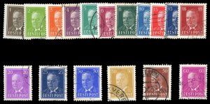 Estonia #117-133 Cat$73.75, 1936-40 President Pats, complete set, used