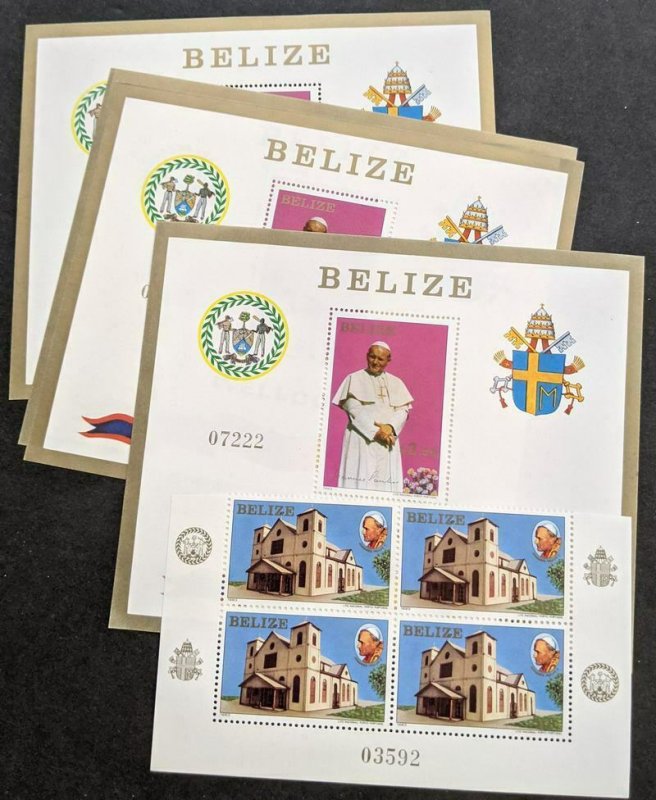 EDW1949SELL : BELIZE 1983 Sc #666-67 Pope visit Blk of 4 & 4 S/S VF MNH Cat $175