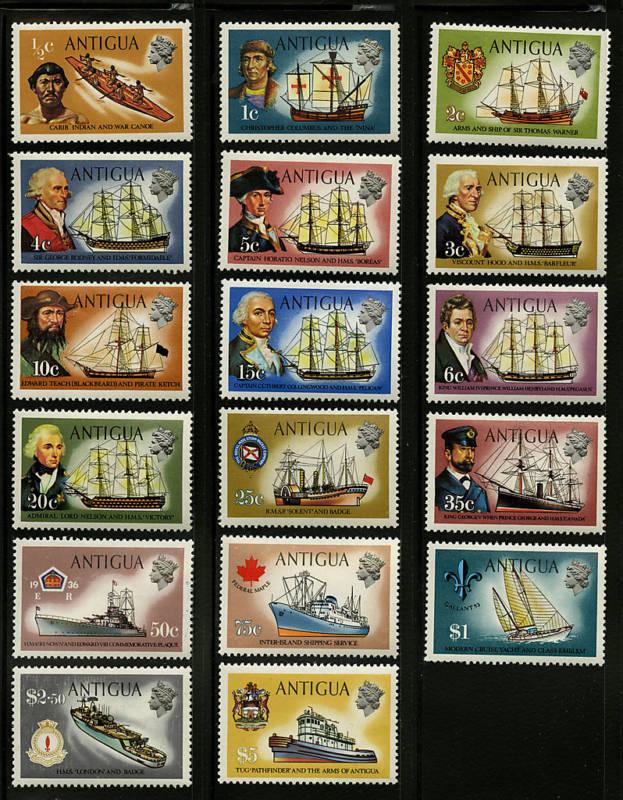 Antigua 1970 Scott 241-257 Queen Elizabeth & water craft MNH