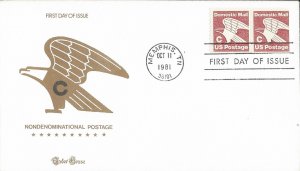 1981 FDC, #1947, C Postage Rate Coil, Tudor House & Andrews Cachet