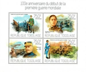 Togo 2014 - Beginning of World War I, 100 Years, Soldiers - Sheet of 4 - MNH