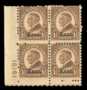 United States, 1910-30 #659 Cat$85, 1929 1 1/2c brown, plate block of four, n...