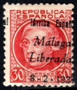 1937 Spain Propaganda Civil War Stamp 30 Centimos Malaga Liberated 8-2-1937