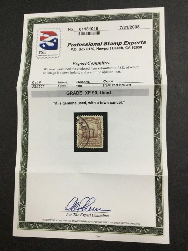 MOMEN: US STAMPS #307 USED PSE GRADED CERT XF-90