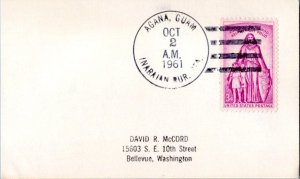 Guam 3c Polio 1961 Agana, Guam, Inarajan Rur. Sta. to Bellevue, Wash.  Philat...