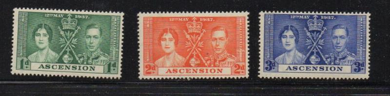 Ascension Sc 37-9 1937 Coronation George VI stamp set mint