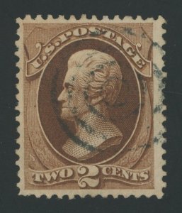 USA 146 - 2 cent Jackson Dark Red Brown  no grill - F/VF Used with target cancel