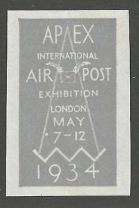 AP EX, International Air Post Exhibition, 1934, London, England, Poster Stamp