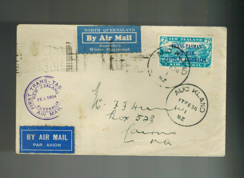 1934 New Zealand Auckland to Trans tasman Australia  First Flight Cover # C5 FFC