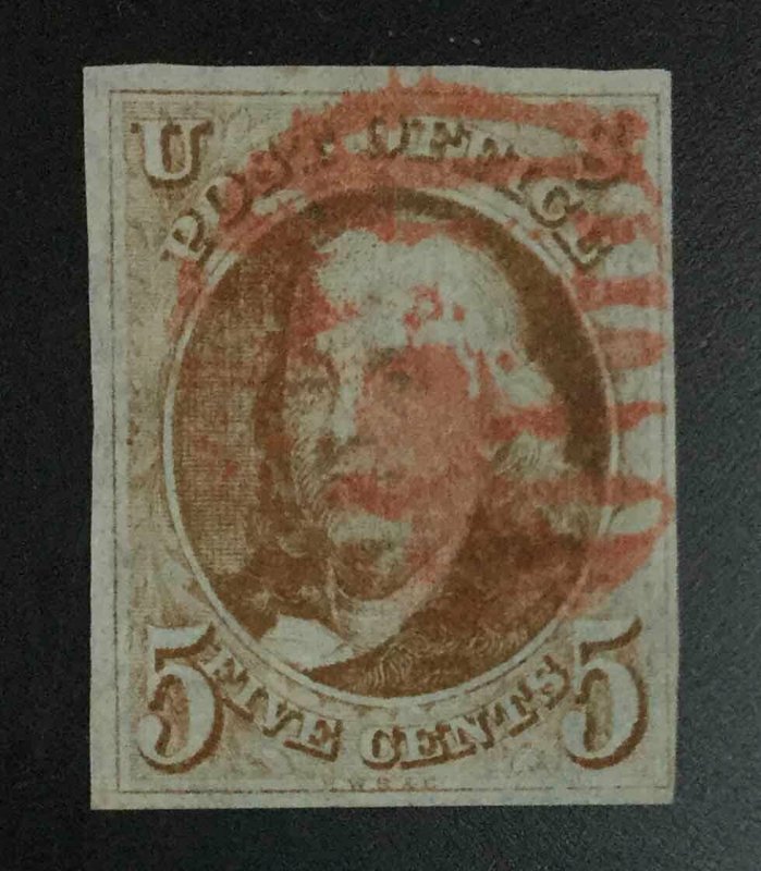 MOMEN: US STAMPS #1b ORANGE BROWN USED LOT #74843 