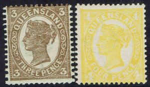 QUEENSLAND 1907 QV 3D AND 4D DIE I MNH ** WMK CROWN/A 