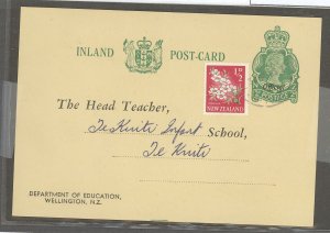 New Zealand  1963 QE II 2c Education P.C. uprated with 1/2c stamp, low hyphen, Masterton