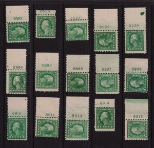 1917 Sc 498 MNH lot of 15 singles, plate numbers 8510 / 8916 Hebert CV $90 (B06