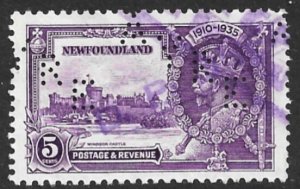 NEWFOUNDLAND 1935 5c KGV JUBILEE Issue AYRE Perfin Sc 227 VFU