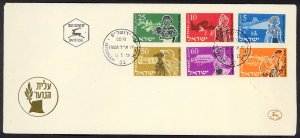 ISRAEL SC#94-99 20TH ANNIVERSARY OF YOUTH IMMIGRANTS (1955) FDC