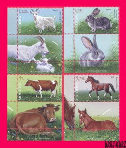 MOLDOVA 2019 Nature Fauna Farm Domestic Animals Goat Rabbit Cow Horse 4v+4 label