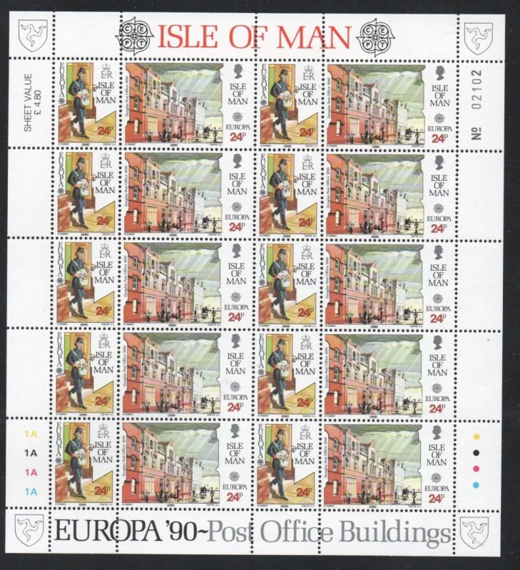 Isle of Man Sc 418-21 1989 Europa, P.O. Buildings stamp set in sheets mint NH
