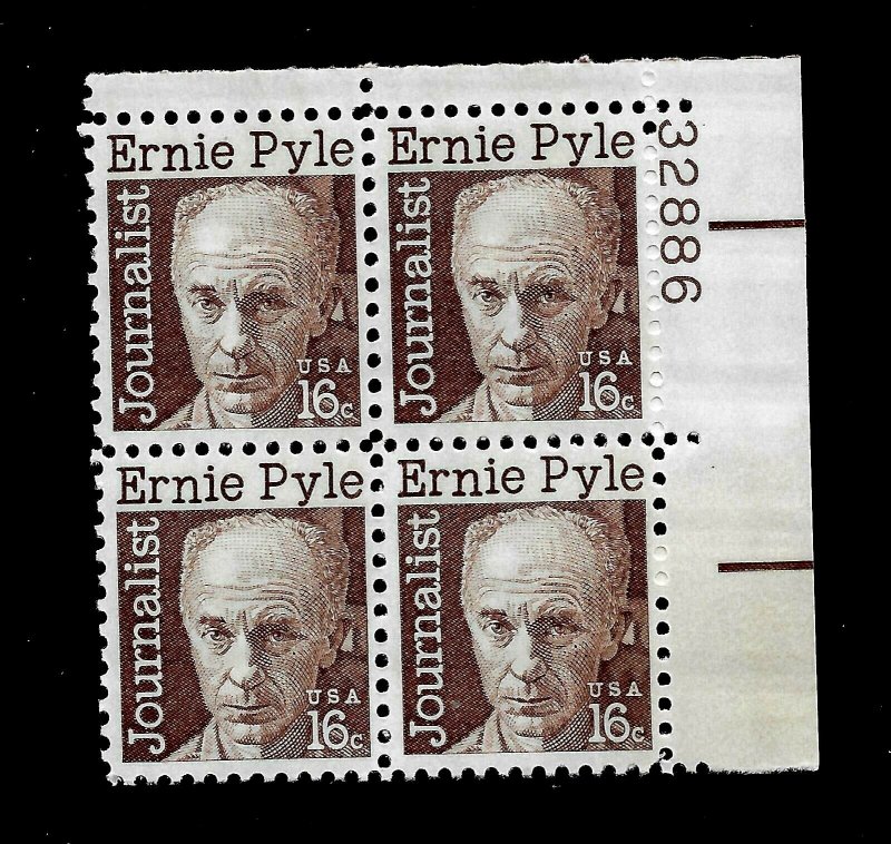 US 1970 Sc #1398 16 c  Ernie Pyle Mint NH Plate Block of 4 