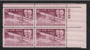 US # C45 Wright Brothers U/R Plate Block # 24159 , VF OG NH - I Combine S/H