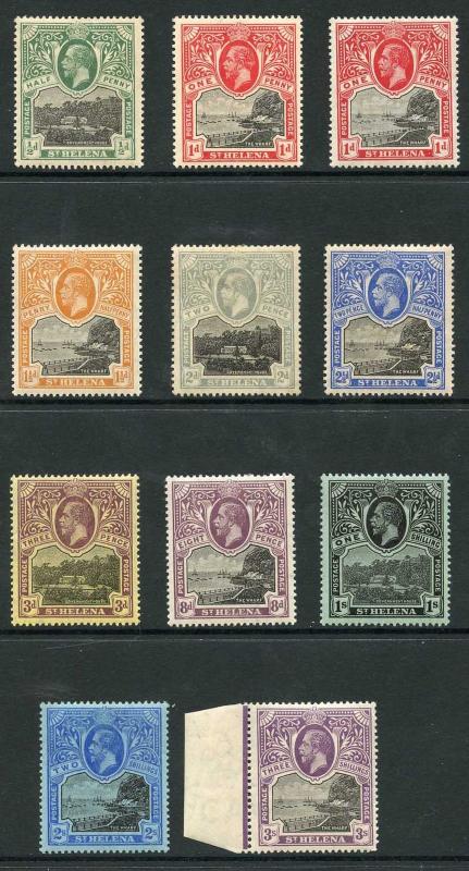 St Helena SG72/81 inc both 1d (lower values a bit toned) M/Mint