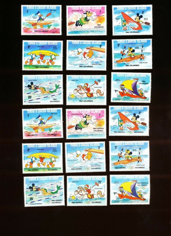 TURKS CAICOS ISLANDS - Sc 619-28 & 619a-28a, VFMNH - DISNEY, LA OLYMPICS - 1984