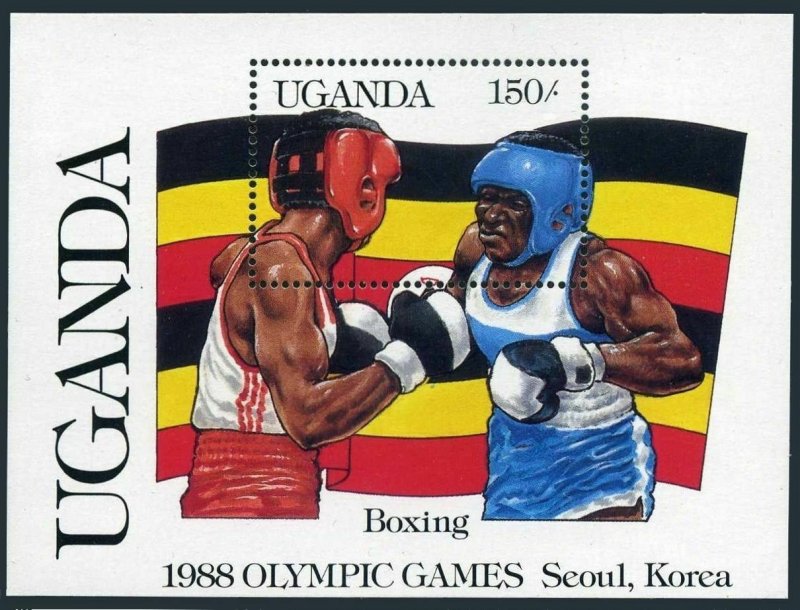 Uganda 554-557,558,MNH.Michel 534-537,Bl.70. Olympics Seoul-1988.Swimming,Boxing