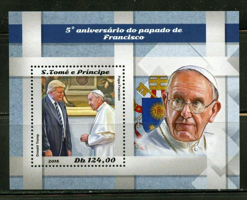 SAO TOME  2018  5th ANNIVERSARY OF THE PAPACY OF POPE FRANCIS  S/S  MINT NH