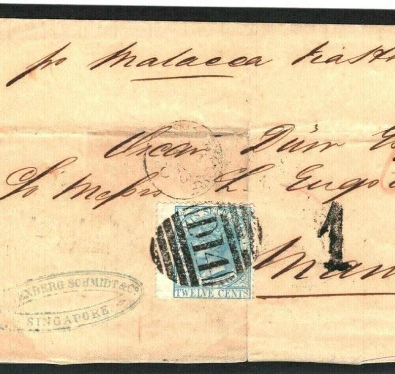 MALAYA Singapore PHILLIPINES MAIL 1870 Cover Front via HONG KONG {samwells}MC37