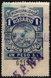 1912 Argentina Santa Fe Rosario Municipal Revenue 1 Peso Prostitute Tax Used