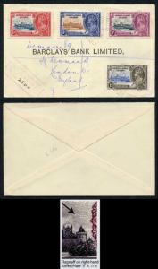 Gilbert & Ellice SG38d Silver Jubilee 3d Flagstaff on right-hand Turret on Cover