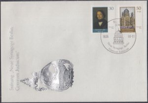 GERMANY (EAST) Sc #2845-6 FDC NEW SYNAGOGUE EAST BERLIN and CANTOR LEWANDOWSKI