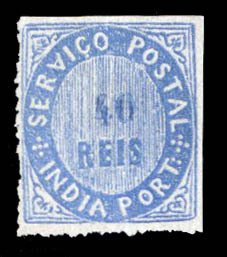 Portuguese Colonies, Portuguese India #39 Cat$135, 1876 40r blue, traces of gum