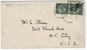 Queensland 1899 Brisbane cancel on printed matter rate cover to the U.S., SG 209