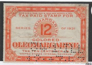 Uncolored Oleomargarine Tax PAid, Springer #FE91, used (49335)