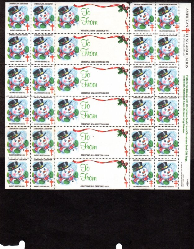 Scott # WX289, Xmas Seals, Printer Mark S 1986, Full sheet, Lot 230708-01