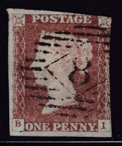 Great Britain 1841 QV 1d red brown on bluish paper VF/Used(o)