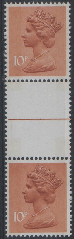 (GPX006)GB GUTTER PAIR - 1976, Sgx886 10p ORANGE-BROWN (CHAMBON) FROM SHEETS MNH