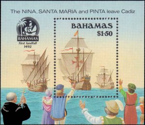 Bahamas #692, Complete Souvenir Sheet Only, 1990, Ships, Never Hinged