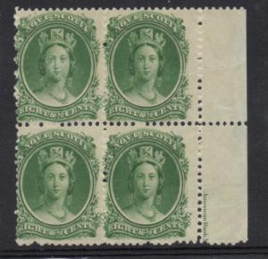 Nova Scotia Sc 11 1860 8 1/2c green imprint block of 4 mint NH