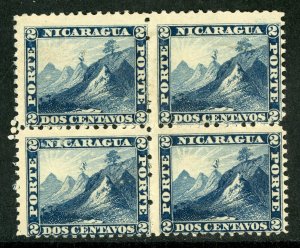Nicaragua 1862 Momotombo  2¢ Blue First Issue Maxwell #1 Block Mint  K708 ⭐
