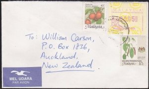 MALAYSIA 1992 cover to New Zealand - mixed franking with Frama.............B4306