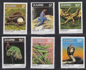 Zaire # 1231-1236, Indigenous Reptiles - Snakes NH, Fault