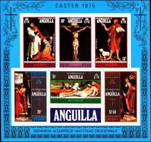 Anguilla #216a, Complete Set, S/S Only, 1975, Art, Never Hinged