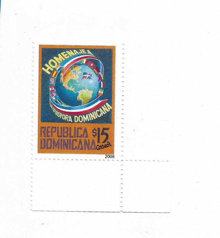 REPUBLICA DOMINICANA YEAR 2008 TRIBUTE TO THE DIASPORA OF DOMINICAN 1 VALUE MNH