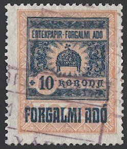 HUNGARY 1921 Bft 4, 10K Sales Tax / FORGALMI ADO Revenue, Used VF