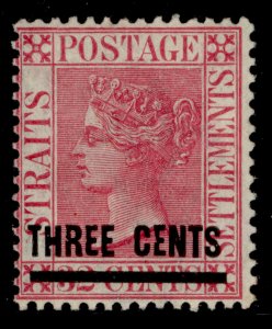 MALAYSIA - Straits Settlements QV SG94, 3c on 32c carmine-rose, M MINT.