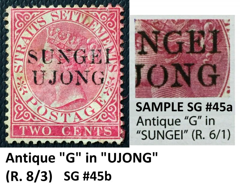 Antique G in UJONG SUNGEI UJONG opt Straits Settlements QV 2c MNG SG#45b CV£900