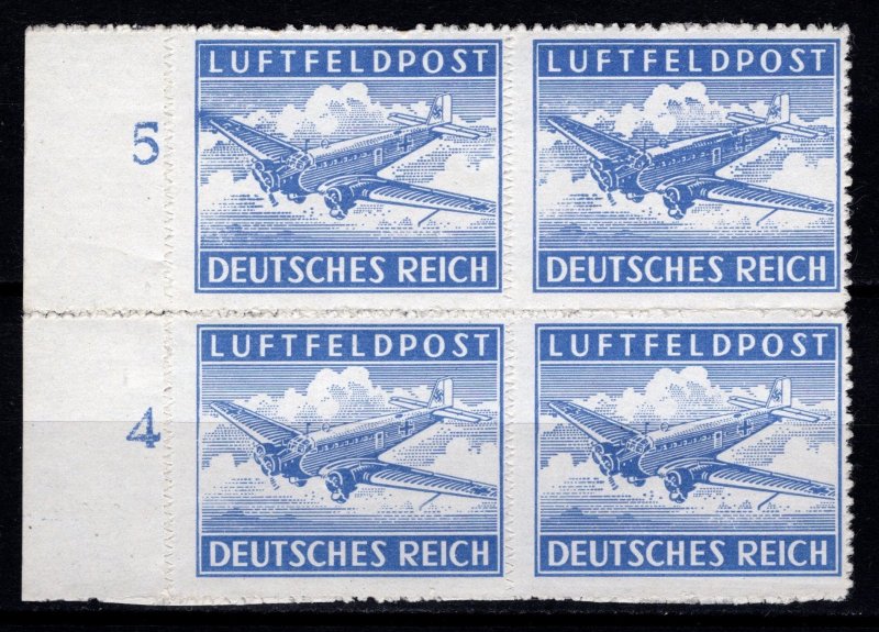 Germany 1942 Air Mail, Military Fieldpost (roulette), Marginal Block [Mint]